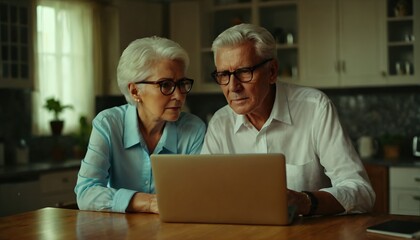 Older person sits at home and deals with the new digital possibilities in front of the computer screen