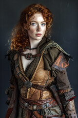 Medieval Red-Haired Irish Woman: Authentic Portrait in Period Dress, Generative AI