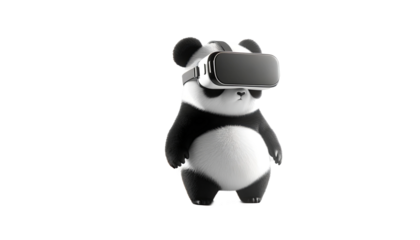 Panda with VR headset in PNG format, clear background, playful take on tech and nature