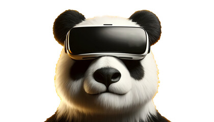 Gentle panda with VR headset, in PNG format with a transparent background, symbolizing tech and...