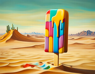 An popsicle is stuck in the desert sand
