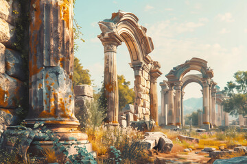Glimpse the splendor of archways standing proud in the ruins, a vector-style AI Generated tribute to ancient architectural mastery.