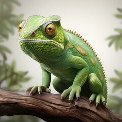 Obraz premium Watercolor Green colored chameleon close up, clipart Illustration, Generative Ai