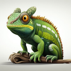 Obraz premium Watercolor Green colored chameleon close up, clipart Illustration, Generative Ai