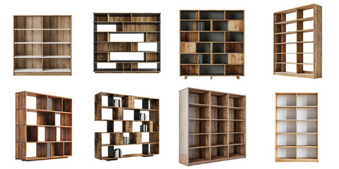 Set of bookcase png mockup in 3d without backoground for decoration.