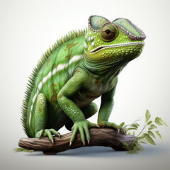 Fototapeta premium Watercolor Green colored chameleon close up, clipart Illustration, Generative Ai