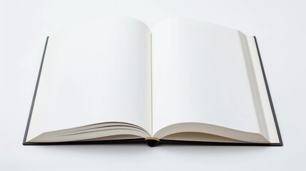 Open book on white background, side view. Empty pages in a book.