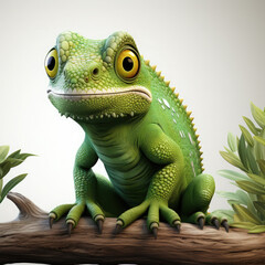Obraz premium Watercolor Green colored chameleon close up, clipart Illustration, Generative Ai