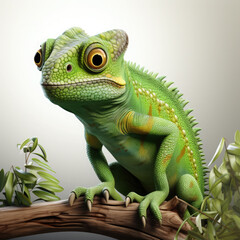 Obraz premium Watercolor Green colored chameleon close up, clipart Illustration, Generative Ai