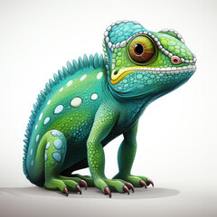 Obraz premium Watercolor Green colored chameleon close up, clipart Illustration, Generative Ai