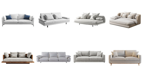 Sofa png collection set no background for sample decoration.