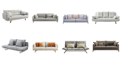 Sofa png collection 3d transparent for product presentation.