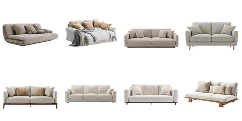 Set of sofa png mockup in 3d without backoground for decoration.
