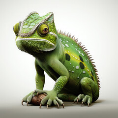 Fototapeta premium Watercolor Green colored chameleon close up, clipart Illustration, Generative Ai
