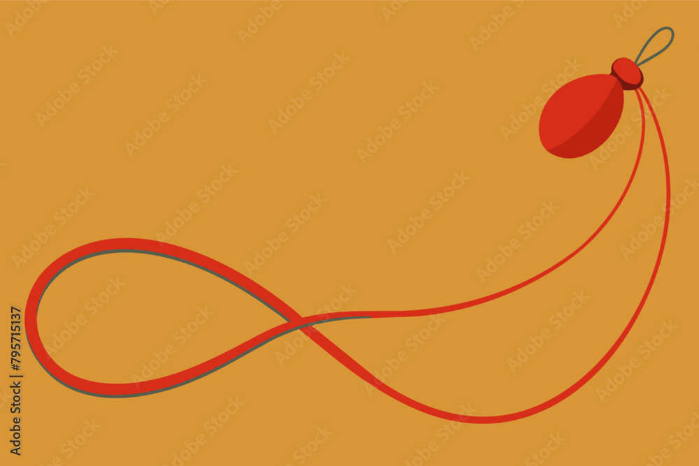 Wall mural a red string making an infinity symbol loop with a red party hat at one end on a yellow background.