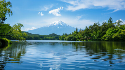 富士山と湖 夏の風景