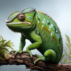 Fototapeta premium Watercolor Green colored chameleon close up, clipart Illustration, Generative Ai