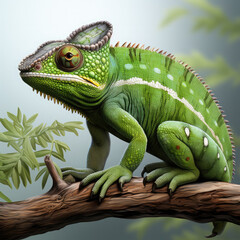 Obraz premium Watercolor Green colored chameleon close up, clipart Illustration, Generative Ai