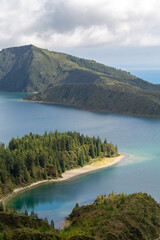 view of the lake and mountains in lake do Fogo, sao miguel, Azores