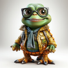 Watercolor turtle with glasses in front of studio, clipart Illustration, Generative Ai