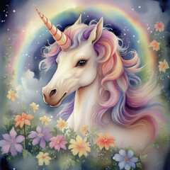 cute happy unicorn watercolor
