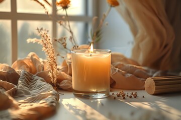 Elegant Simplicity: Scented Candle with Craft Paper and Wood Detail