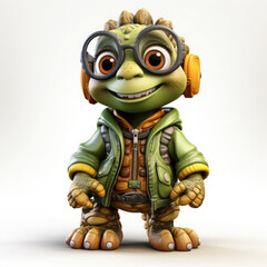 Watercolor turtle with glasses in front of studio, clipart Illustration, Generative Ai