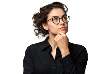 Beautiful Girl Thinking on Transparent Background