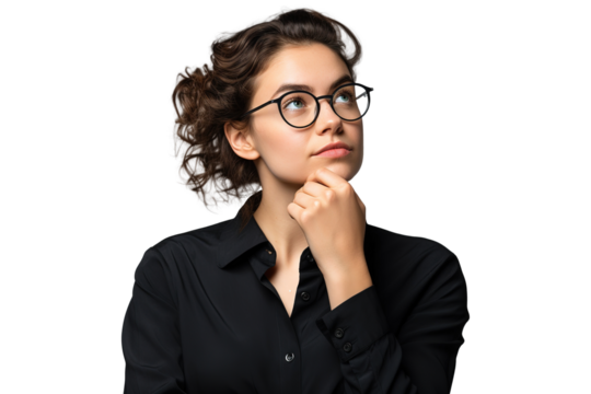 Beautiful Girl Thinking on Transparent Background