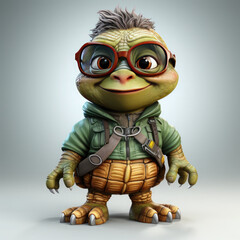 Watercolor turtle with glasses in front of studio, clipart Illustration, Generative Ai