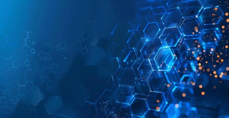 Abstract blue background with digital data and hexagons, technology illustration for web banner design template Digital marketing concept Generative AI