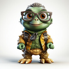 Watercolor turtle with glasses in front of studio, clipart Illustration, Generative Ai