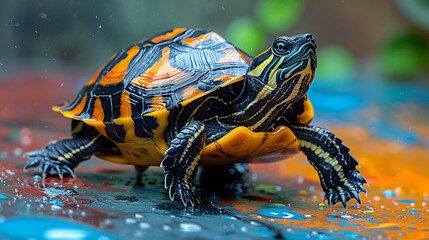 Small Turtle on Colorful Surface