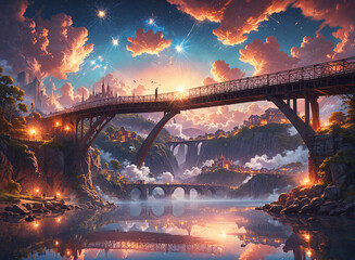 Naklejka premium illustration of bridge over river