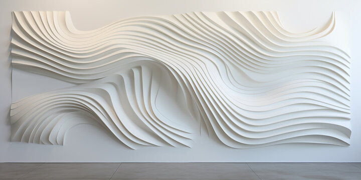 Parametric wall art concept; white wall sculpture evoking a wave of coral aesthetic