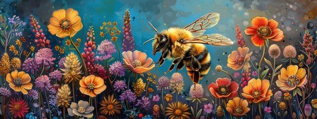 A busy bee, pollinating flowers and aiding in the reproduction of plants