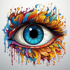 Watercolor human eye close up with colorful paint vector, clipart Illustration, Generative Ai
