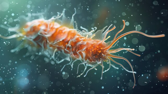 A microbe skillfully detecting and following chemical signals with its flagella to find its next meal