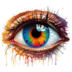 Watercolor human eye close up with colorful paint vector, clipart Illustration, Generative Ai