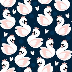 seamless pattern with white swans
