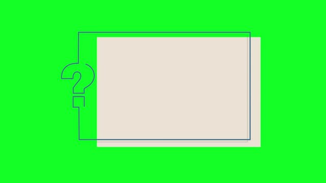 Animation of one line Question mark with rectangle Text box, speech bubble for custom text against Green background. Commercially used for ppts, educational stuff, questioning animations.4K resolution