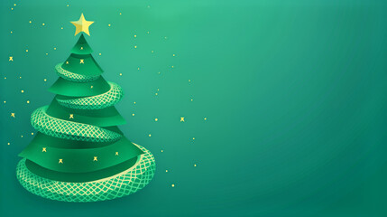 Illustration of Christmas tree where green branches intertwine with curved body of snake symbolizing New Year 2025 according to Chinese calendar
