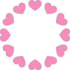 Round border with pink hearts . Circle of pink hearts isolated on white background . Vector illustration