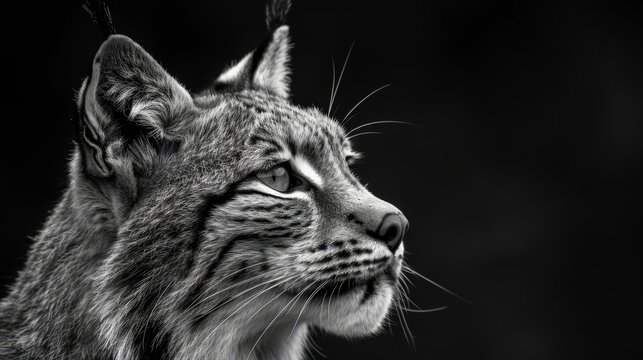   A monochrome image of a feline's intense face and piercing eyes