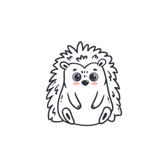 Cute cartoon hedgehog Isolated on white. Funny forest character. Doodle. Coloring page. 