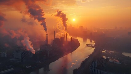 The Impact of Climate Change on Air Quality: Factories Emitting Carbon Emissions. Concept Climate Change, Air Quality, Factories, Carbon Emissions, Environmental Impact