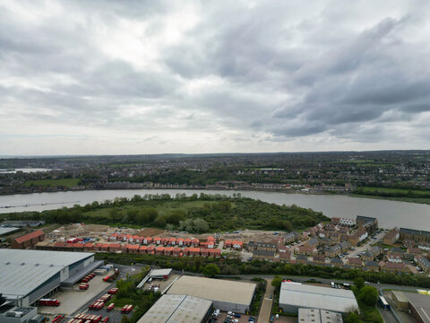 Aerial View of Residential District of Strood Town of Rochester, England United Kingdom. 