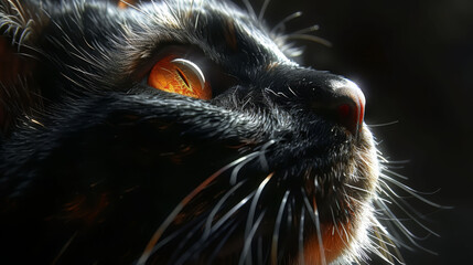  eyes bright orange, whiskers visible against its fur