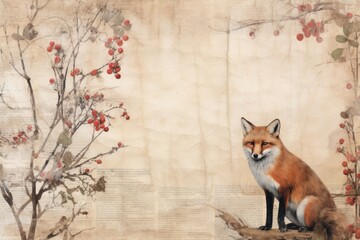 Obraz premium Red fox ephemera border backgrounds wildlife animal.