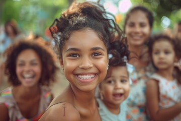 Fototapeta premium Children rights activists. World Children's Day. Multiethnic kids banner. Protection of children's rights. Children gather in a park. People have rights